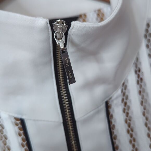 Ming Wang Jacket Womens Medium White Perforated Mesh Jacket - Picture 3 of 10